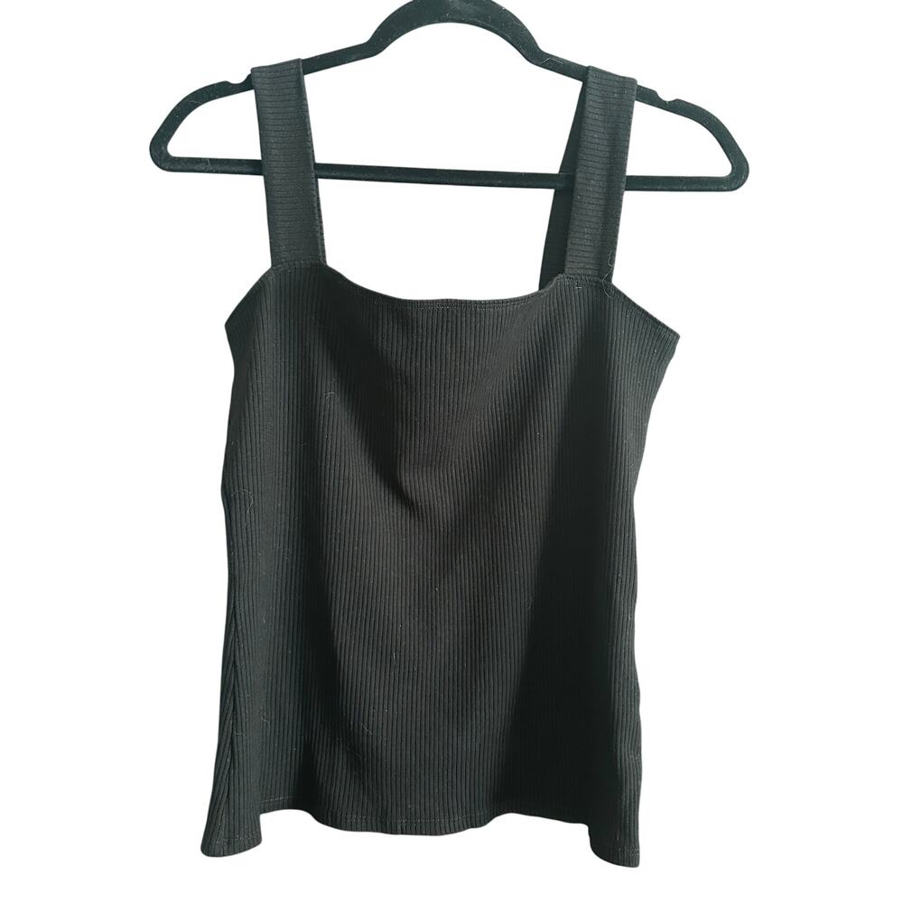 REFORMATION | Black Ribbed Cotton Square Neck Wide Strap Tank | Size Extra Large